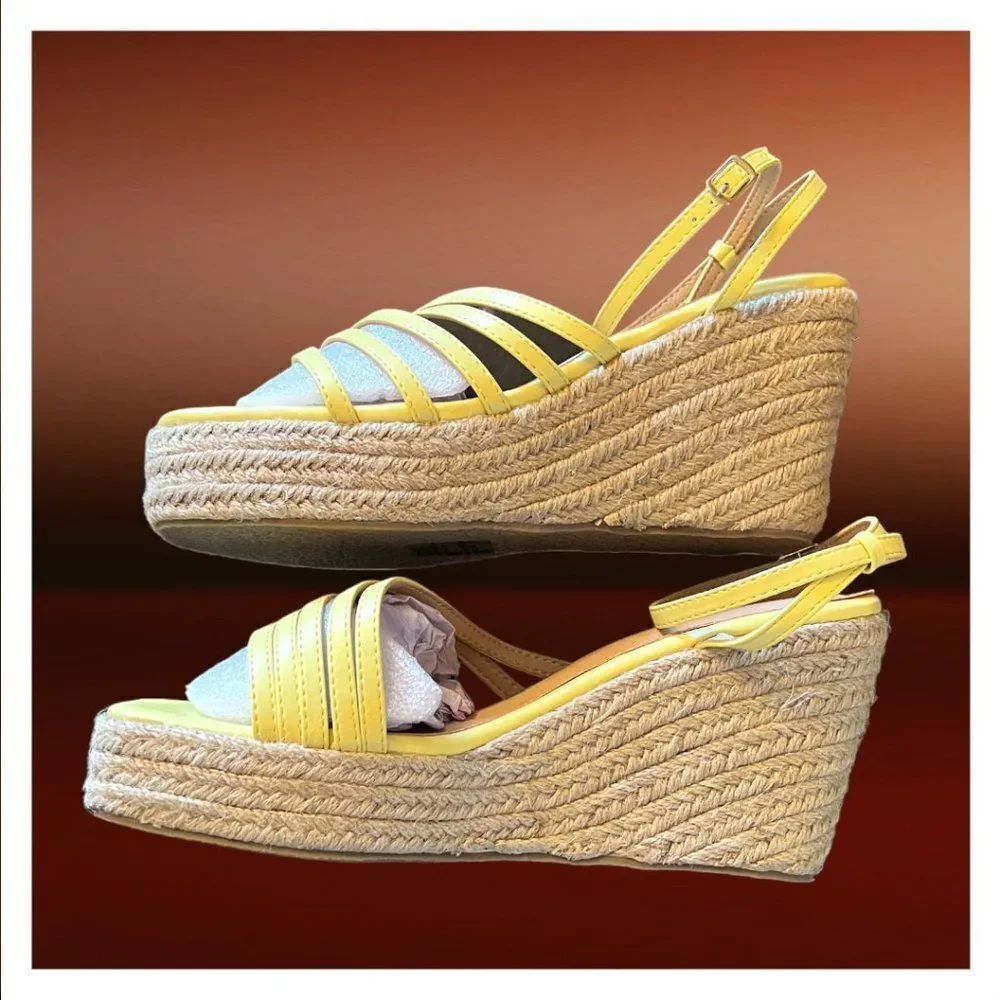Chase & Chloe Cordelia Platform Wedge Espadrille Heels in Yellow - Sz. 10 - NWB!